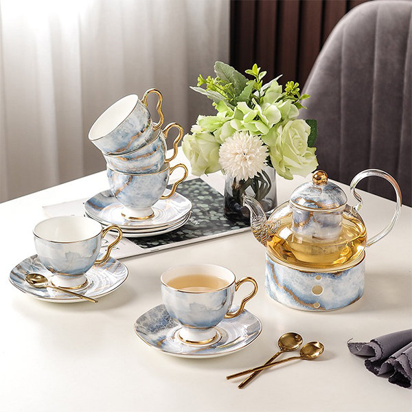 European Style Tea Set - Ceramic - Glass