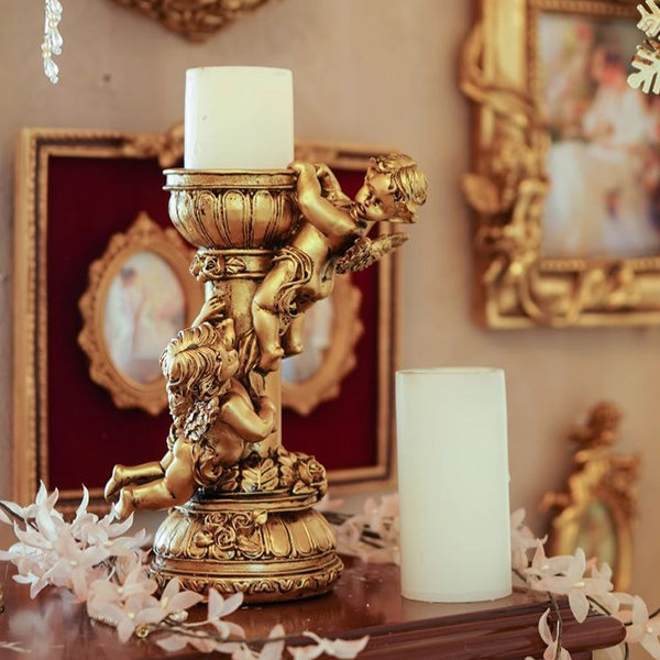 Vintage Angel Roman Column Candle Holder - Resin - Nostalgic